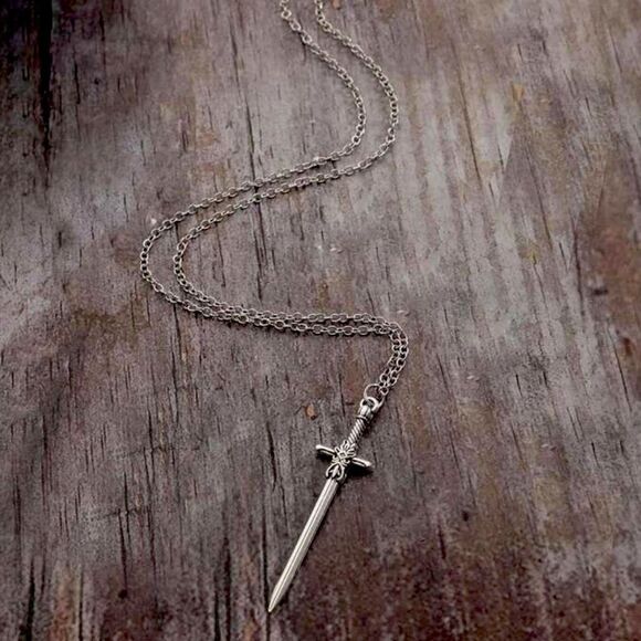 HALLOWEEN SALE Sterling Silver Goth Medieval Sword Pendant Necklace - Picture 2 of 4